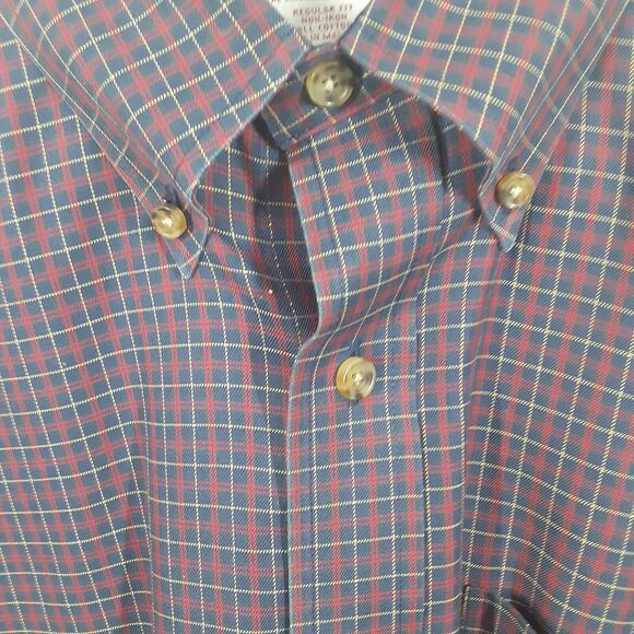 Brooks Brothers Adult Mens L Blue Red Plaid Long Sleeve Button Up Shirt Non Iron - Picture 3 of 8
